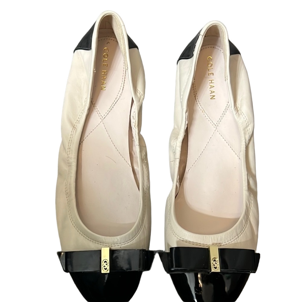 Cole Haan Ballet Flats Sz 10 Black & Cream Leather  shoes summer office work